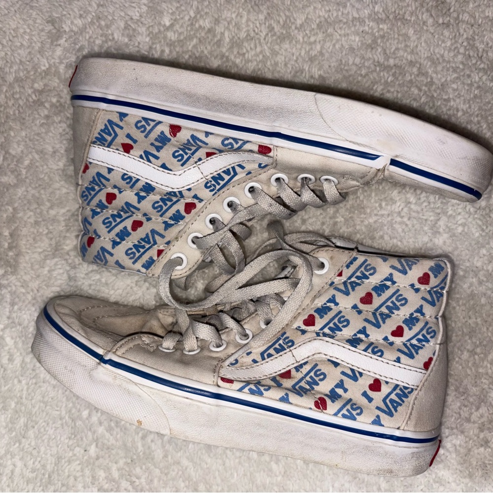 Vans White and Blue High-Tops with Heart Design